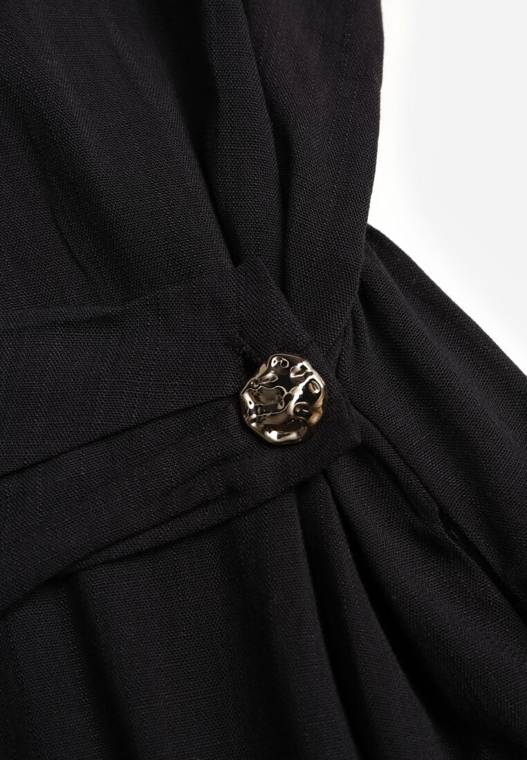 Czarna Wiskozowa Sukienka Koszulowa z Marszczeniem i Guzikiem w Talii Lennatha 8