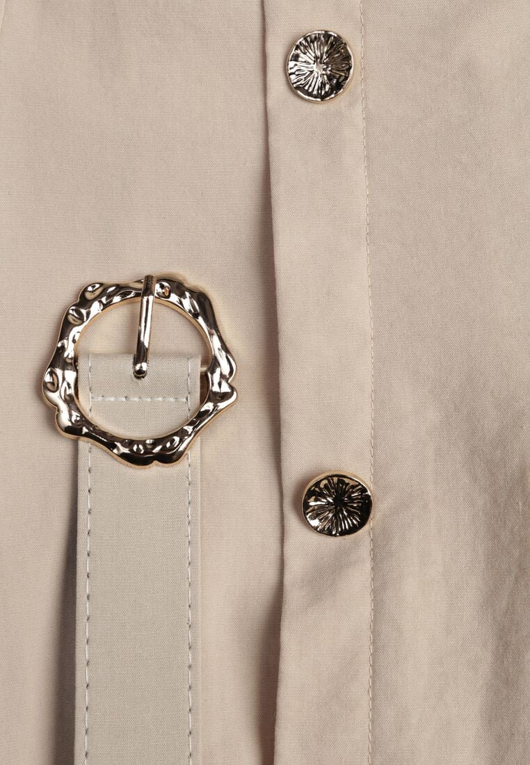 Beżowa Spódnica Rozkloszowana z Bawełną i Paskiem oraz Kieszniami Jorlea 8