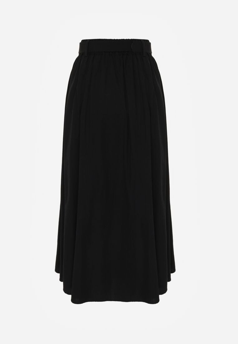 Czarna Spódnica Rozkloszowana z Bawełną i Paskiem oraz Kieszniami Jorlea 7