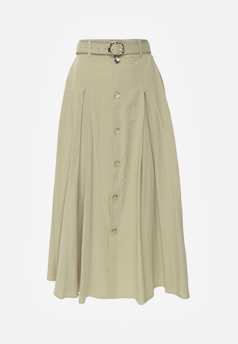 Zielona Spódnica Rozkloszowana z Bawełną i Paskiem oraz Kieszniami Jorlea 6