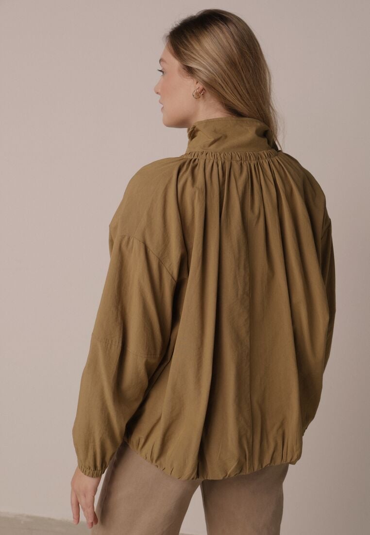 Zielona Przejściowa Kurtka Bombka Oversize z Bawełny i Wiskozy Effinue 3