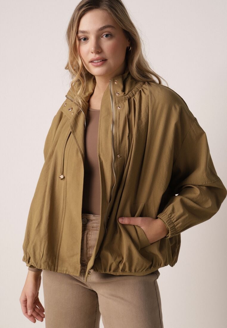 Zielona Przejściowa Kurtka Bombka Oversize z Bawełny i Wiskozy Effinue 4