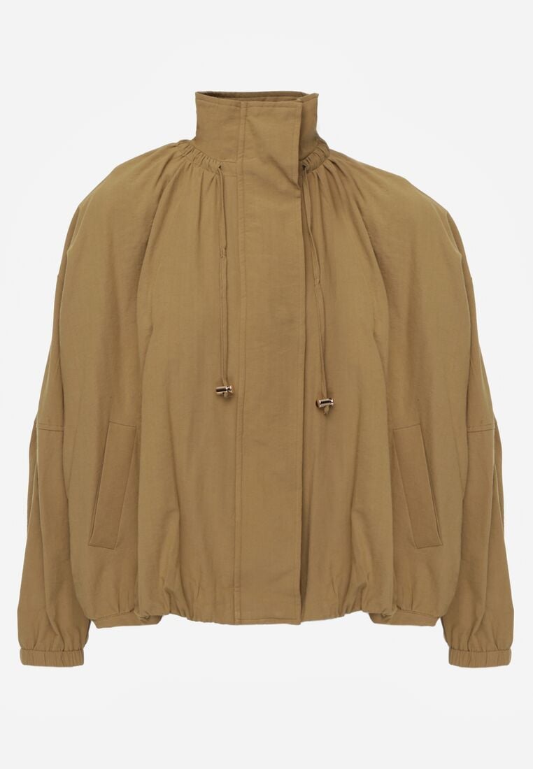 Zielona Przejściowa Kurtka Bombka Oversize z Bawełny i Wiskozy Effinue 6