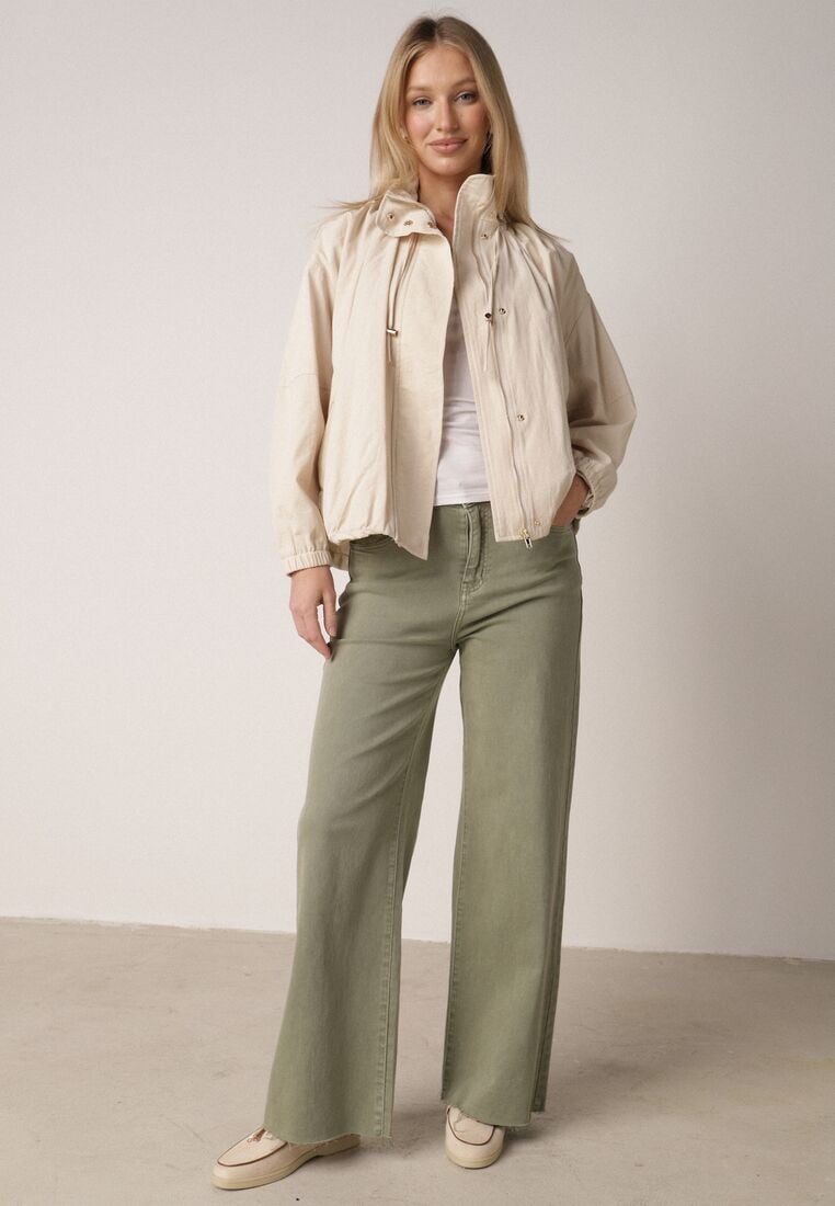 Beżowa Przejściowa Kurtka Bombka Oversize z Bawełny i Wiskozy Effinue 2