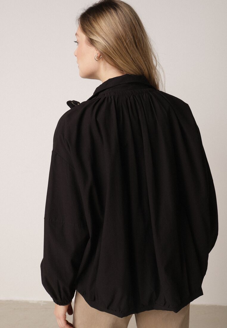 Czarna Przejściowa Kurtka Bombka Oversize z Bawełny i Wiskozy Effinue 3