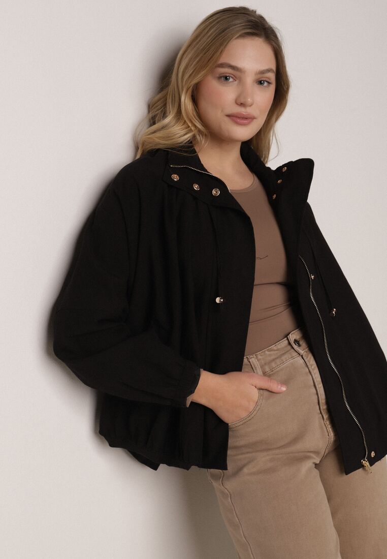 Czarna Przejściowa Kurtka Bombka Oversize z Bawełny i Wiskozy Effinue 4