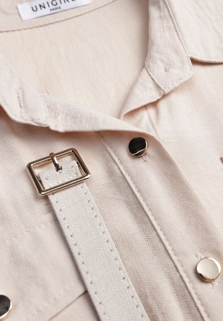 Beżowa Wiskozowa Sukienka Koszulowa z Paskiem Andranassa 8