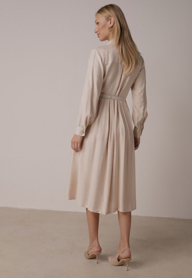 Beżowa Wiskozowa Sukienka Koszulowa z Paskiem Andranassa 3
