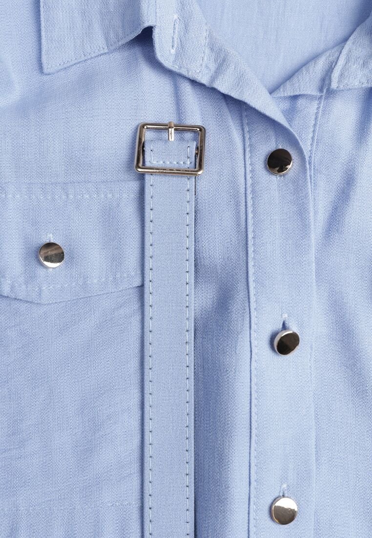 Niebieska Wiskozowa Sukienka Koszulowa z Paskiem Andranassa 8