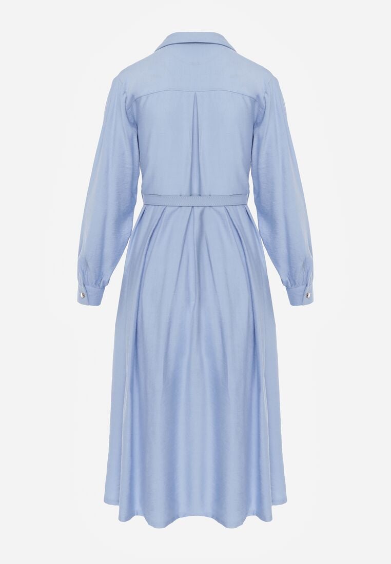 Niebieska Wiskozowa Sukienka Koszulowa z Paskiem Andranassa 7