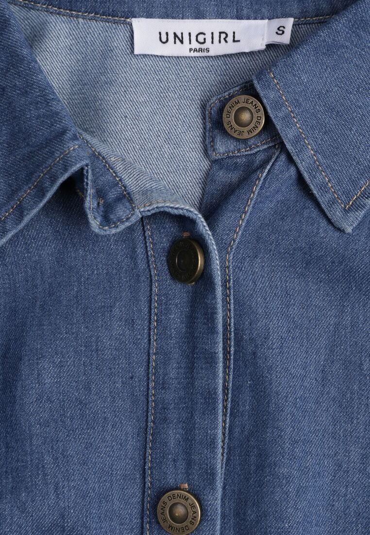 Niebieska Bawełniana Koszula ze Ściagaczami w Pasie Lennada 8