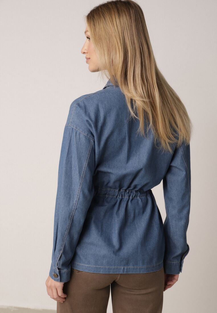 Niebieska Bawełniana Koszula ze Ściagaczami w Pasie Lennada 3