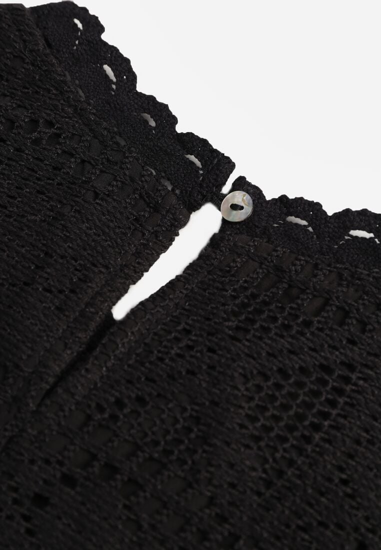 Czarna Sukienka w Rustykalnym Stylu z Haftowanej Tkaniny z Bawełną Delogana 8