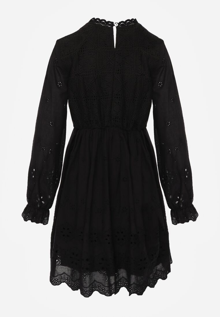 Czarna Sukienka w Rustykalnym Stylu z Haftowanej Tkaniny z Bawełną Delogana 7