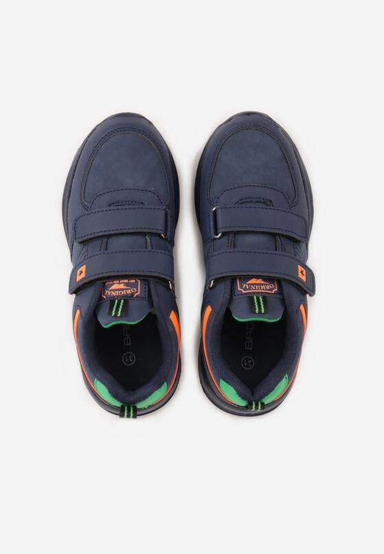 Granatowo-Zielone Buty Sportowe Sneakersy Ozdobione Napisami Paskami i Gwiazdą Helilla 3