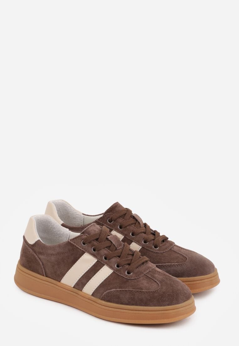 Ciemnobrązowe Skórzane Sneakersy i Ozdobnymi Paskami Zelisei 5