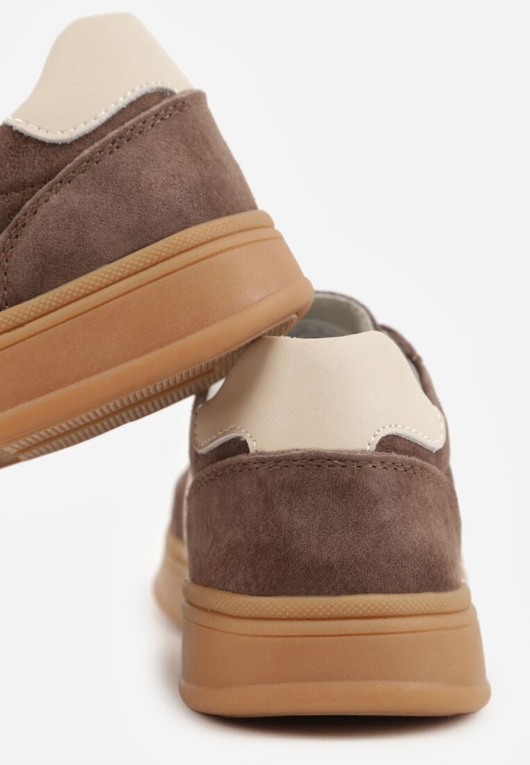 Ciemnobrązowe Skórzane Sneakersy i Ozdobnymi Paskami Zelisei 9