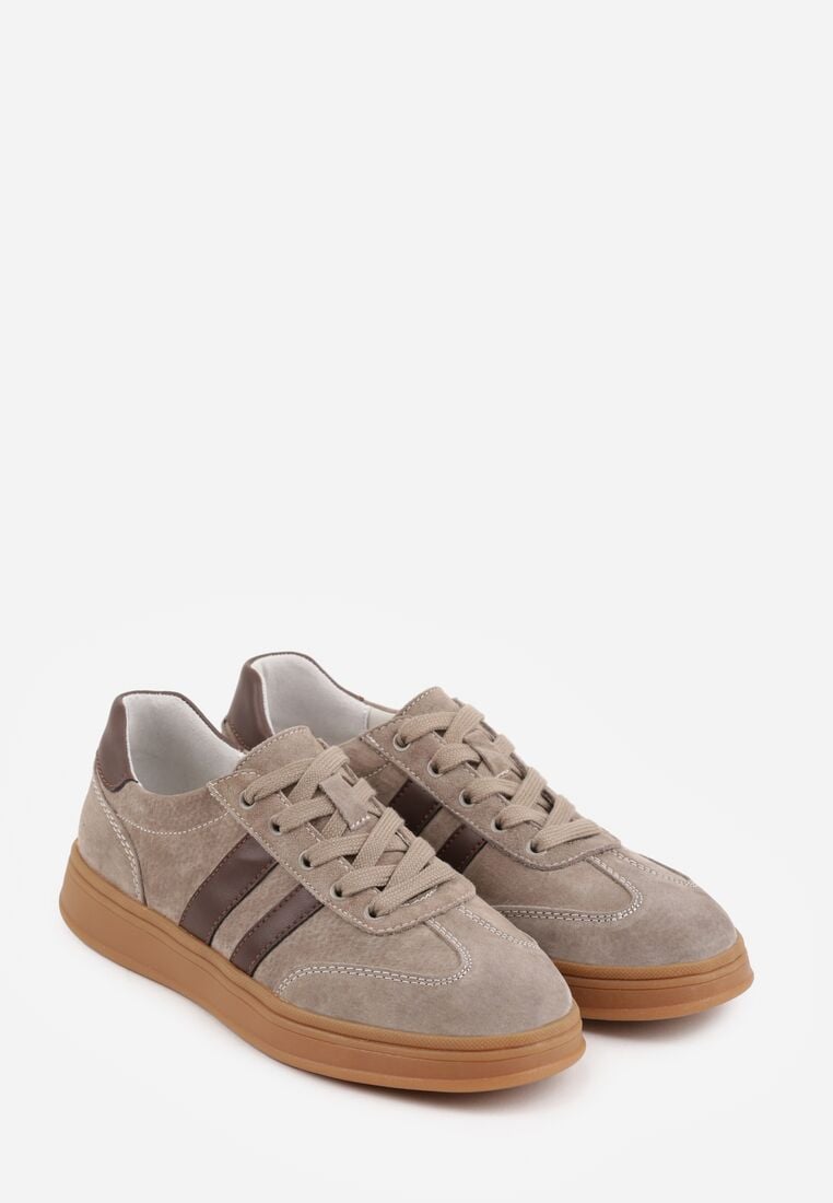 Beżowe Skórzane Sneakersy i Ozdobnymi Paskami Zelisei 5