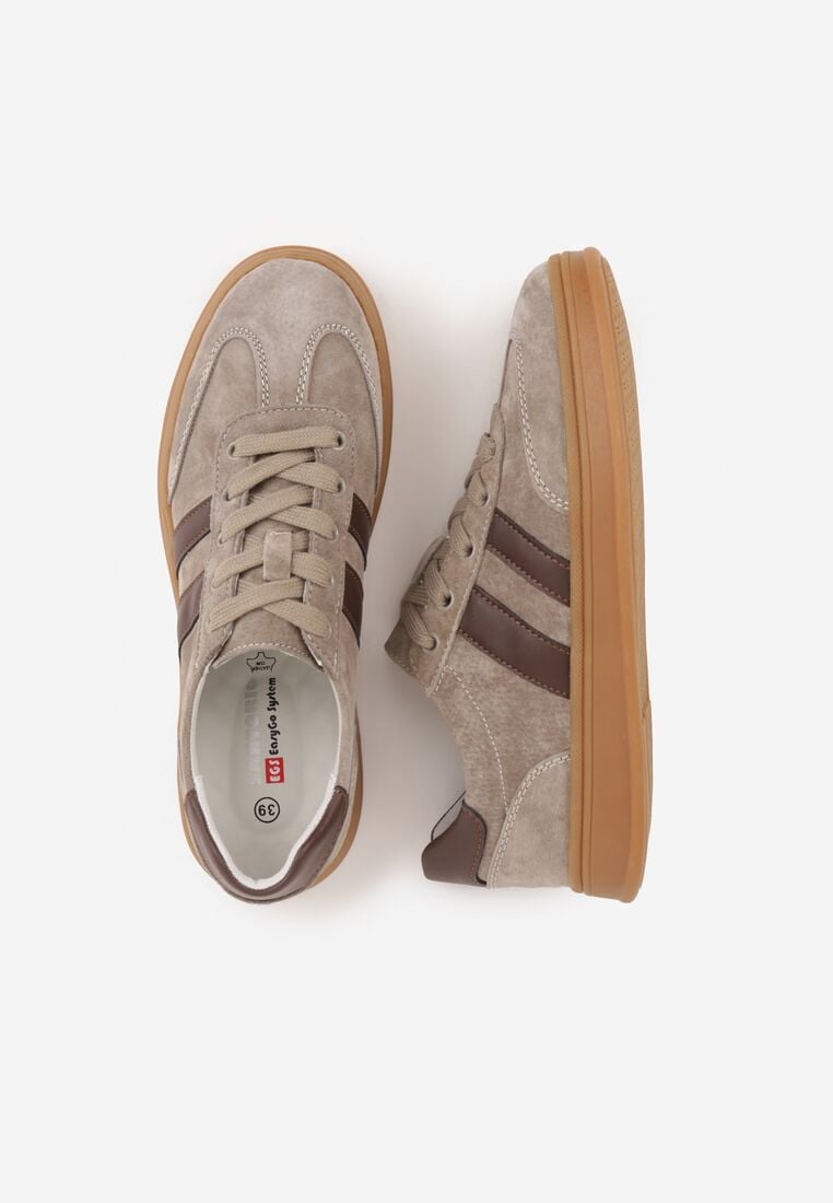 Beżowe Skórzane Sneakersy i Ozdobnymi Paskami Zelisei 6