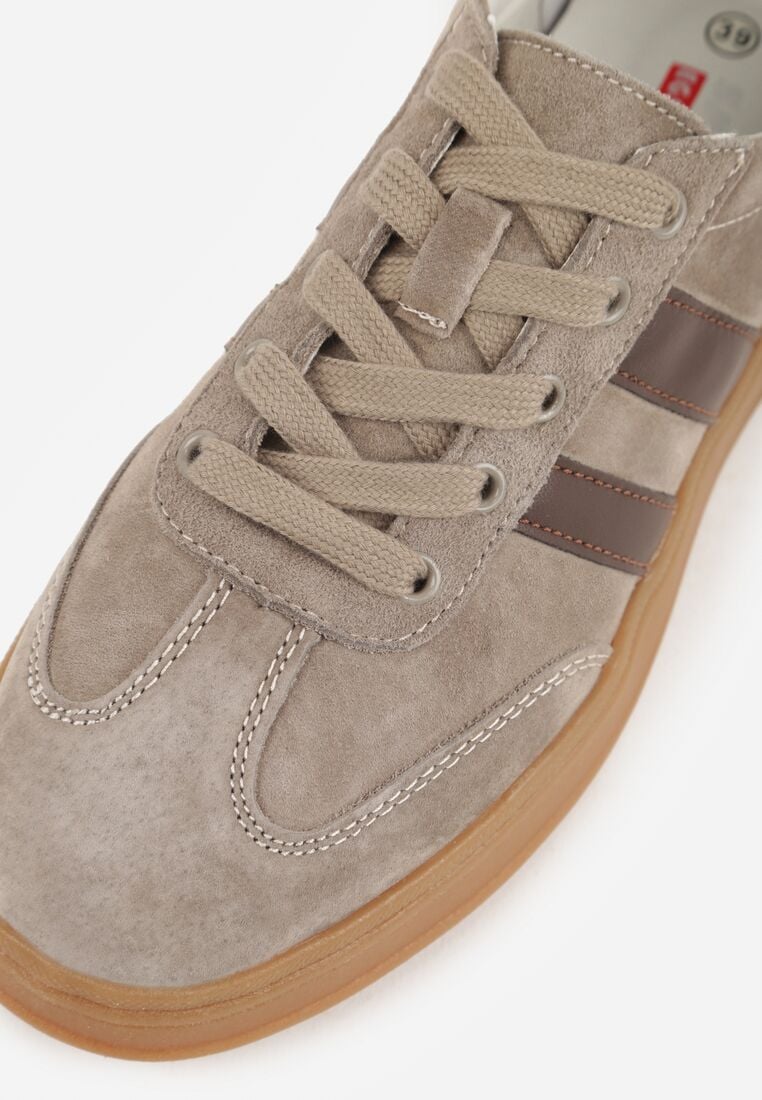 Beżowe Skórzane Sneakersy i Ozdobnymi Paskami Zelisei 8