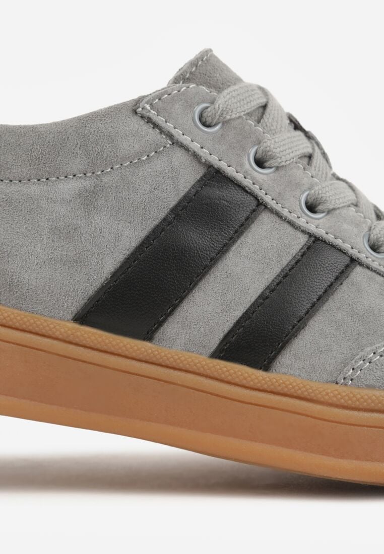 Szare Skórzane Sneakersy i Ozdobnymi Paskami Zelisei 8