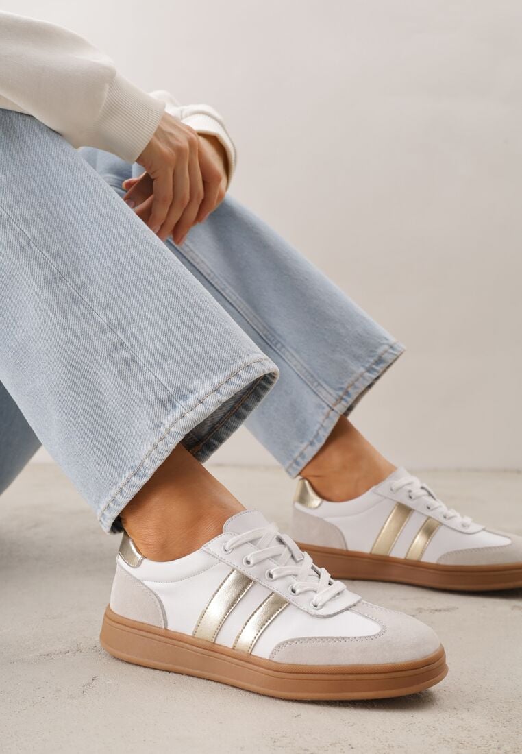 Białe Skórzane Sneakersy i Ozdobnymi Paskami Zelisei 2