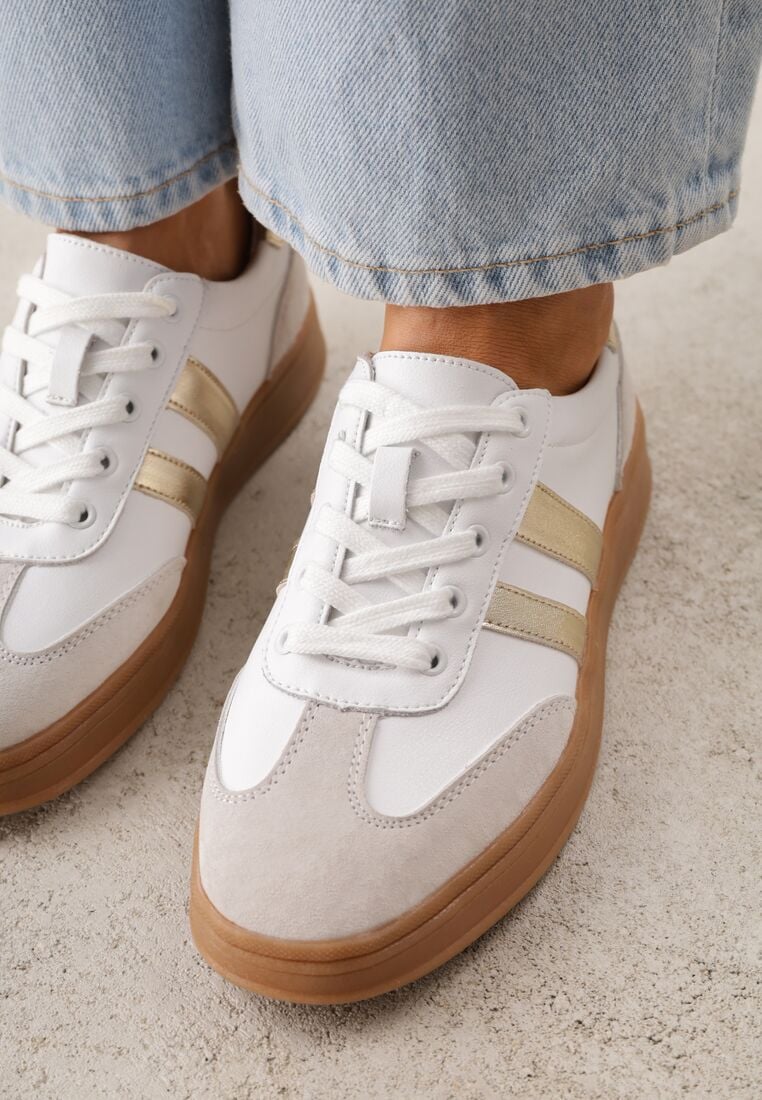 Białe Skórzane Sneakersy i Ozdobnymi Paskami Zelisei 3