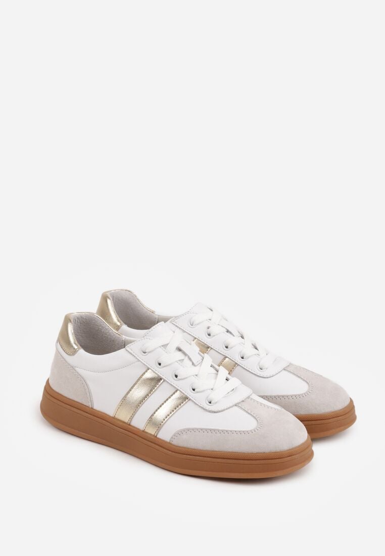 Białe Skórzane Sneakersy i Ozdobnymi Paskami Zelisei 5