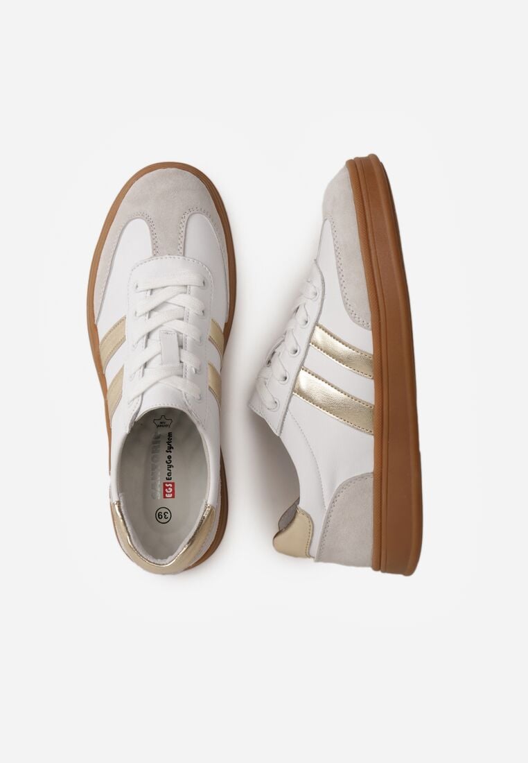 Białe Skórzane Sneakersy i Ozdobnymi Paskami Zelisei 6