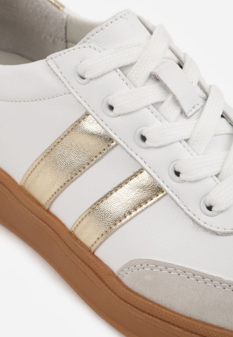 Białe Skórzane Sneakersy i Ozdobnymi Paskami Zelisei 9