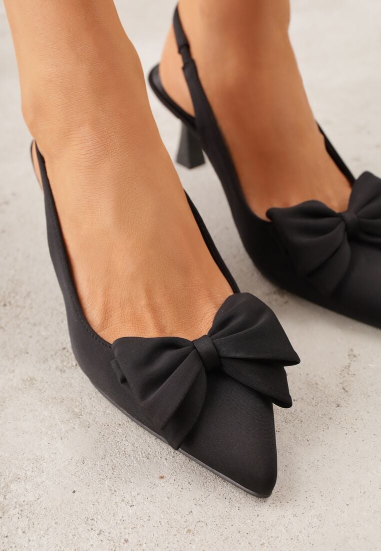 Czarne Sandały na Kaczuszce z Noskiem w Szpic z Kokardą Nepho 3