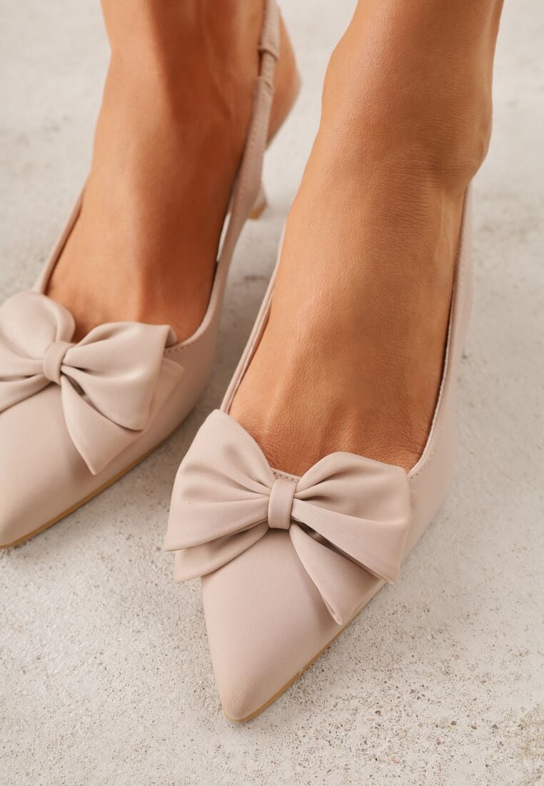 Beżowe Sandały na Kaczuszce z Noskiem w Szpic z Kokardą Nepho 3