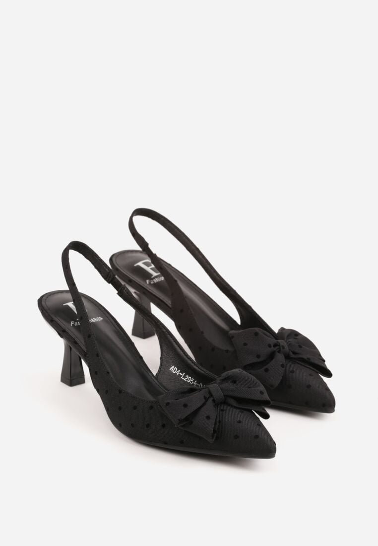 Czarne Sandały na Kaczuszce z Noskiem w Szpic z Kokardą Nephoo 5
