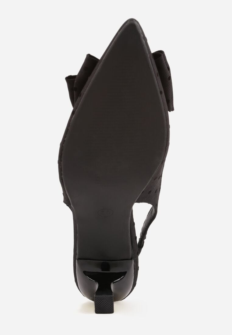Czarne Sandały na Kaczuszce z Noskiem w Szpic z Kokardą Nephoo 7
