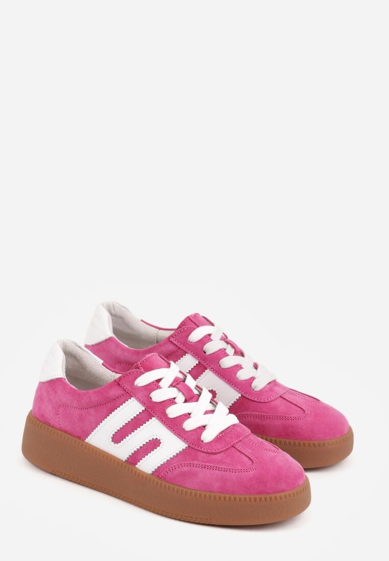 Fuksjowe Skórzane Sneakersy na Kauczukowej Podeszwie z Geometrycznym Motywem Shytyse 5