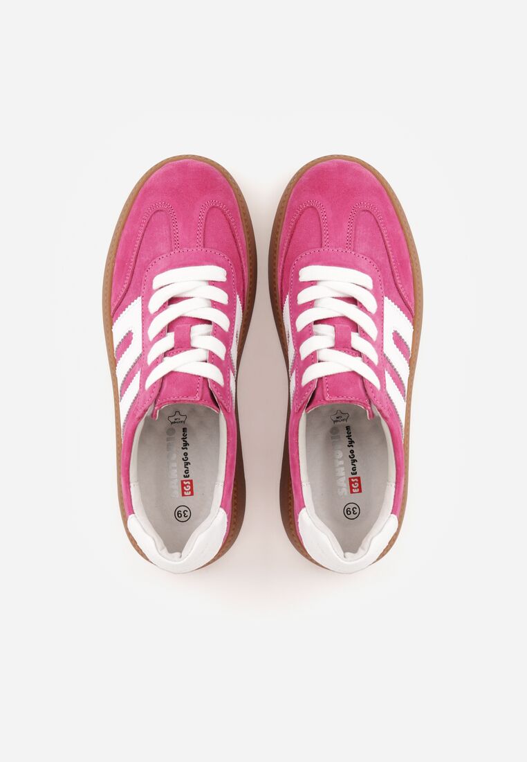 Fuksjowe Skórzane Sneakersy na Kauczukowej Podeszwie z Geometrycznym Motywem Shytyse 6