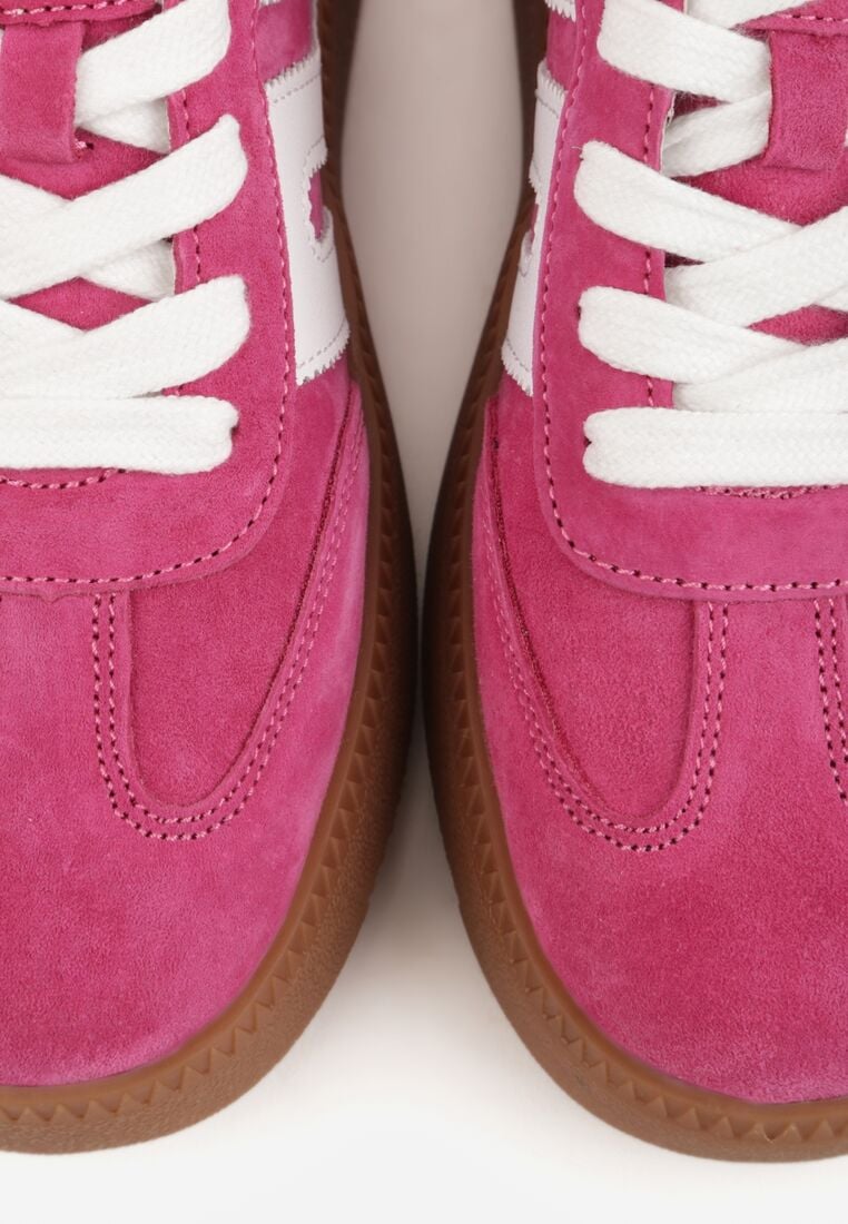 Fuksjowe Skórzane Sneakersy na Kauczukowej Podeszwie z Geometrycznym Motywem Shytyse 9