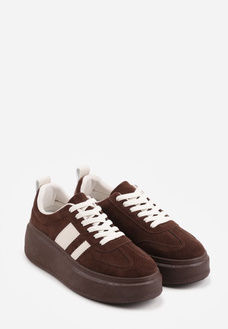 Brązowe Sneakersy Kultowe Tenisówki na Platformie z Koturnem Elisara 5