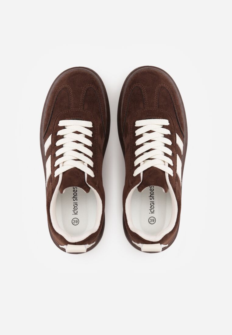 Brązowe Sneakersy Kultowe Tenisówki na Platformie z Koturnem Elisara 6