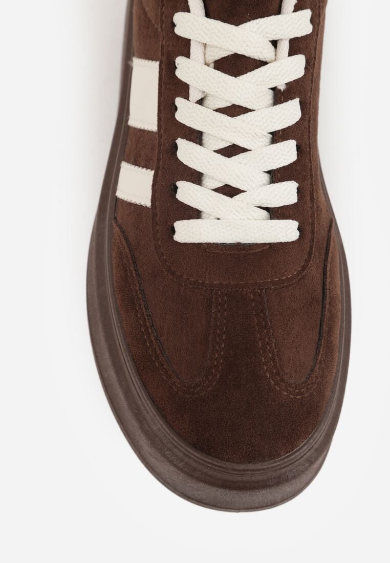 Brązowe Sneakersy Kultowe Tenisówki na Platformie z Koturnem Elisara 8