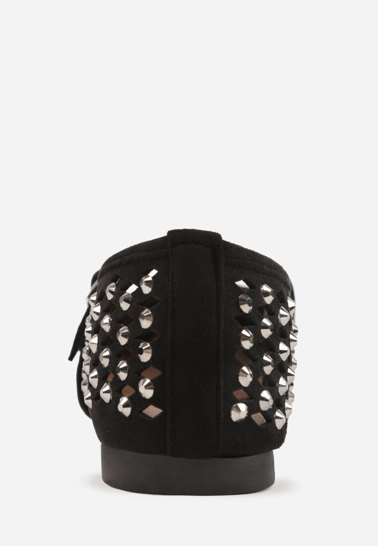 Czarne Ażurowe Balerinki z Paskiem z Klamerką i Cyrkoniami Feanoene 9