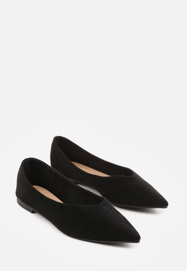 Czarne Balerinki z Imitacji Zamszu z Noskiem w Szpic Egynome 5