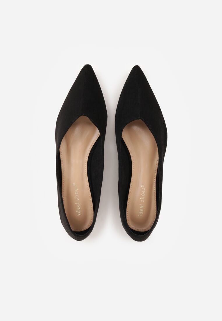 Czarne Balerinki z Imitacji Zamszu z Noskiem w Szpic Egynome 6