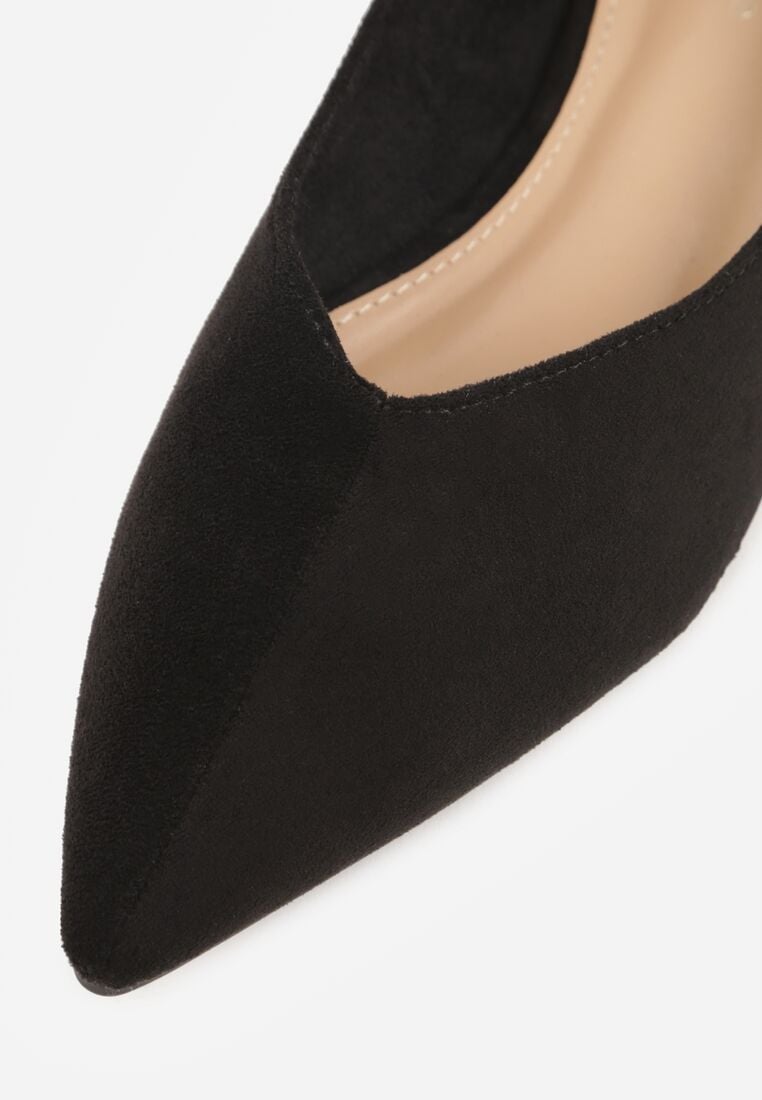 Czarne Balerinki z Imitacji Zamszu z Noskiem w Szpic Egynome 8