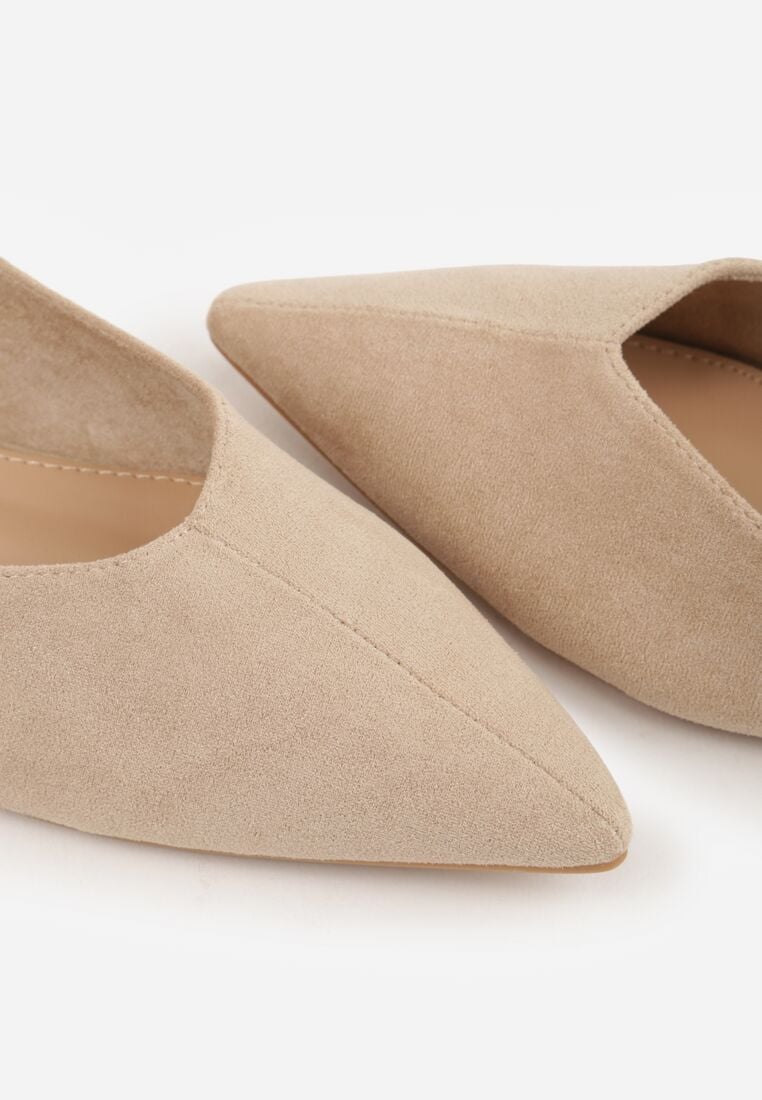 Beżowe Balerinki z Imitacji Zamszu z Noskiem w Szpic Egynome 9