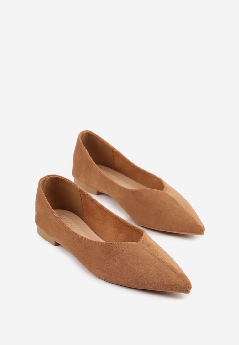 Jasnobrązowe Balerinki z Imitacji Zamszu z Noskiem w Szpic Egynome 5