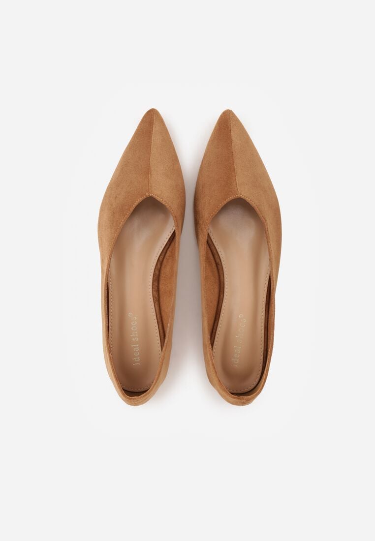 Jasnobrązowe Balerinki z Imitacji Zamszu z Noskiem w Szpic Egynome 6