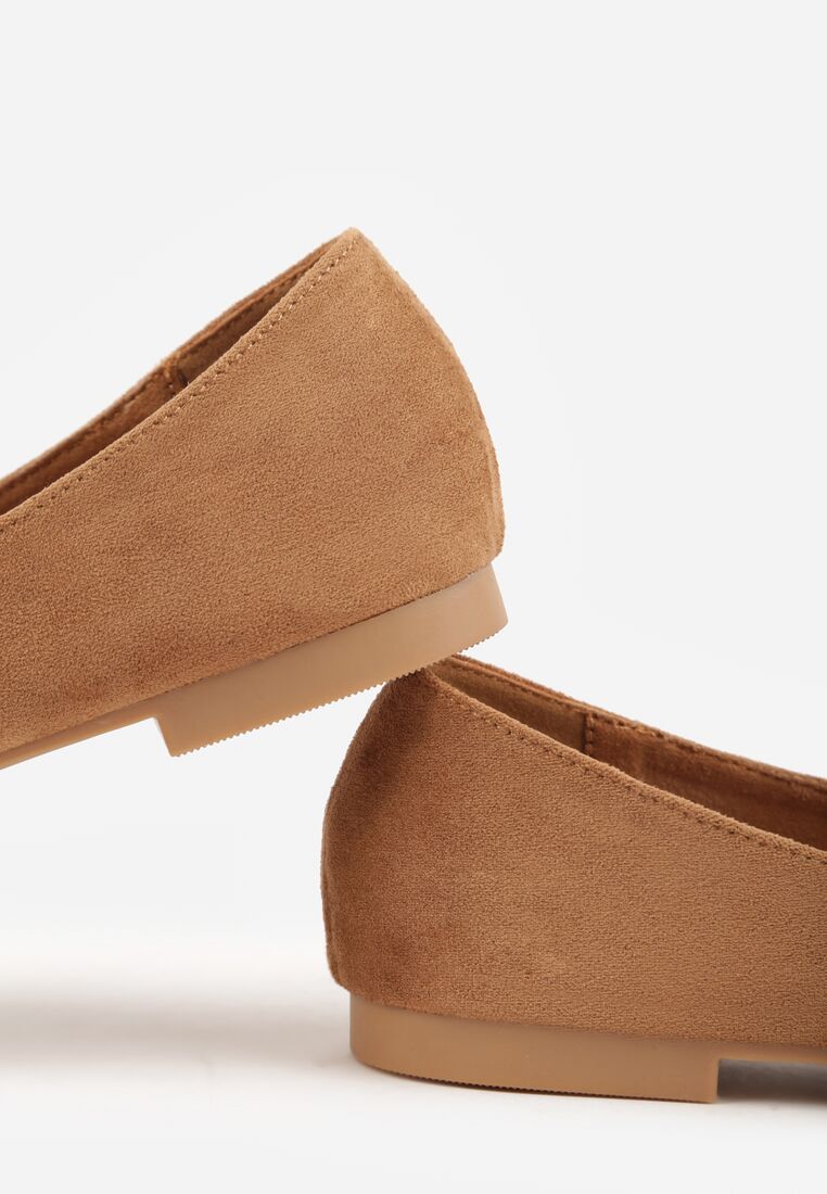 Jasnobrązowe Balerinki z Imitacji Zamszu z Noskiem w Szpic Egynome 8