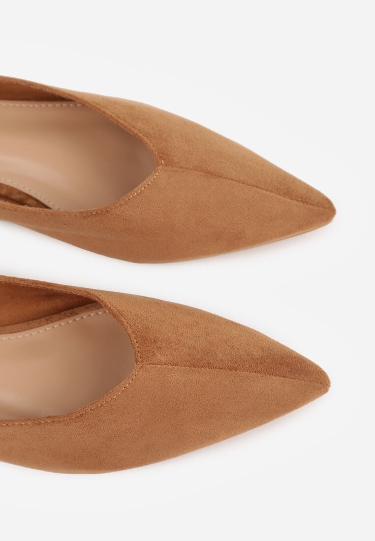 Jasnobrązowe Balerinki z Imitacji Zamszu z Noskiem w Szpic Egynome 9