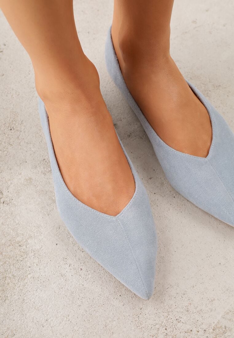 Niebieskie Balerinki z Imitacji Zamszu z Noskiem w Szpic Egynome 3